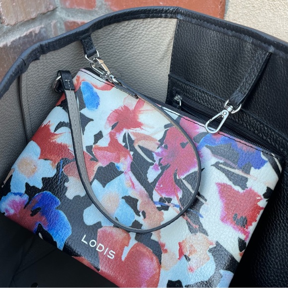 LODIS Bliss Leather Tote with Wristlet in Black & Brocade Scarf~Accessory Bundle - Picture 10 of 13